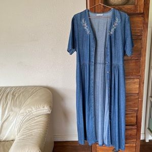 Denim button up dress layer jacket embroidered Cottagecore